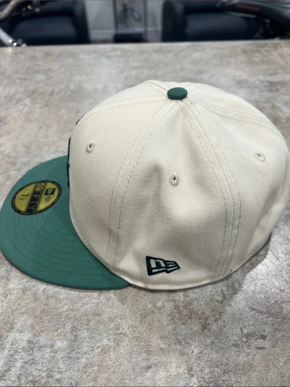New Era Cream Crown Baseball Cap with Green Visor 7 1/8 fitted